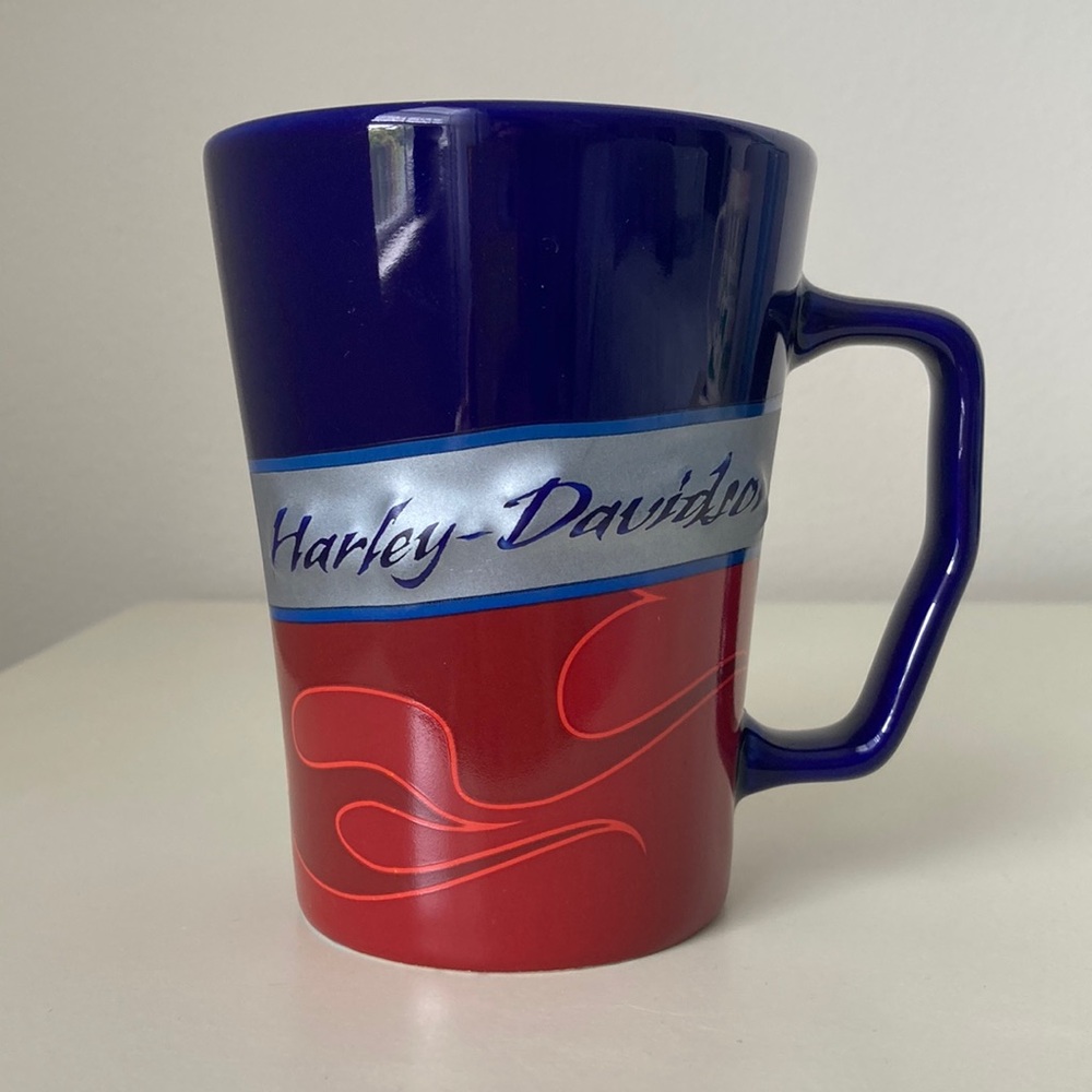 HARLEY-DAVIDSON Official Licensed Product Cobalt Blue Red Flames Coffee Mug Cup
